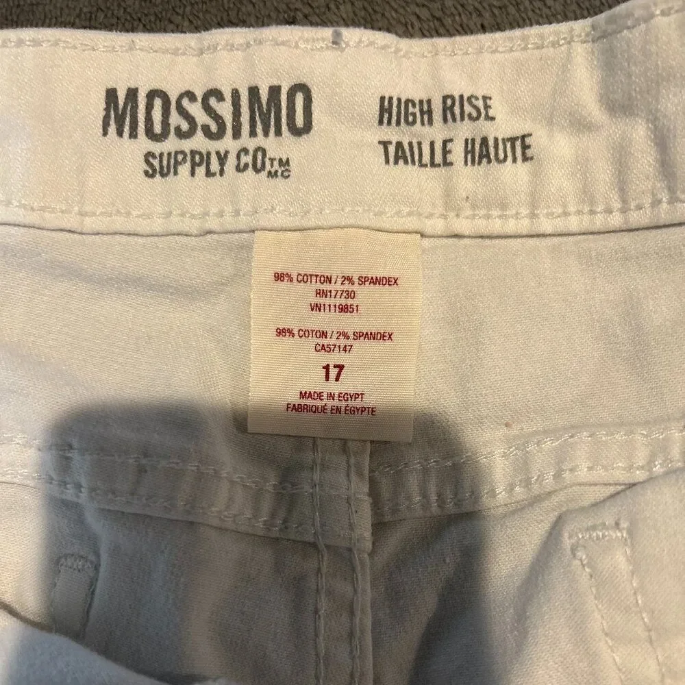 Mossimo Womens Jean Shorts White Distressed High Rise Stretch Juniors size 17 SB